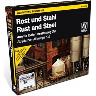 Vallejo Model Color Set 150: Rust and Steel Effects (7 colors, 2 brushes, pigment, wash)