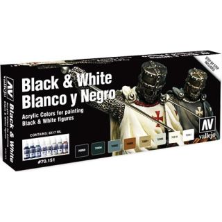 Vallejo Model Color Set 151: Black & White Set by Angel Giraldez (8 colors)