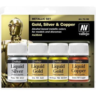 Vallejo Metallic Set: Gold, Silver & Copper (4 colors x 35ml)