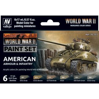 Vallejo WWII Paint Set 203: WWII American Armour & Infantry (6 colors)