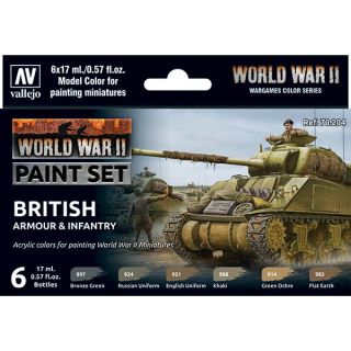 Vallejo WWII Paint Set 204: WWII British Armour & Infantry (6 colors)