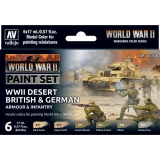 Vallejo WWII Paint Set 208: WWII Desert British & German Armour & Infantry (6 colors)