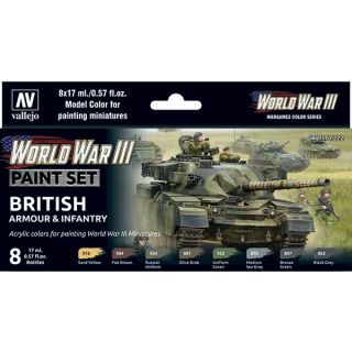 Vallejo WWIII Paint Set 222: WWIII British Armour & Infantry (8 colors)