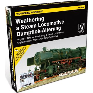 Vallejo Train Color Set No.1: Weathering Steam Engine (9 colors + 2 brushes + palette)