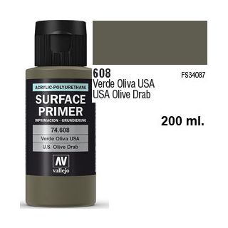 Vallejo Acrylic Polyurethane Primer - USA Olive Drab 200 ml.