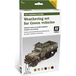 Vallejo Weathering set for Green Vehicles AFV Armour Painting System (7 colors 8ml.)