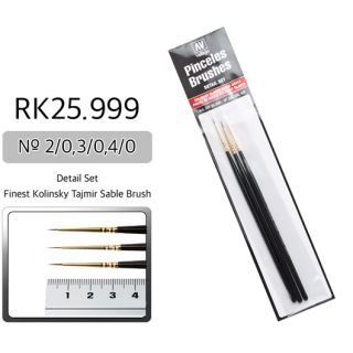Vallejo Brush Series RK25 - Finest Kolinsky Tajmir Sable Detail Brush set  00, 000, 0000